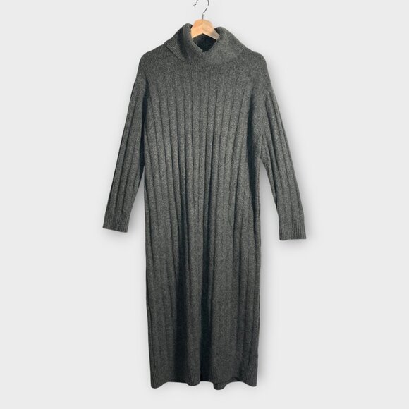 LOFT Ribbed Turtleneck Midi Sweater Dress MEDIUM Gray - Picture 2 of 8
